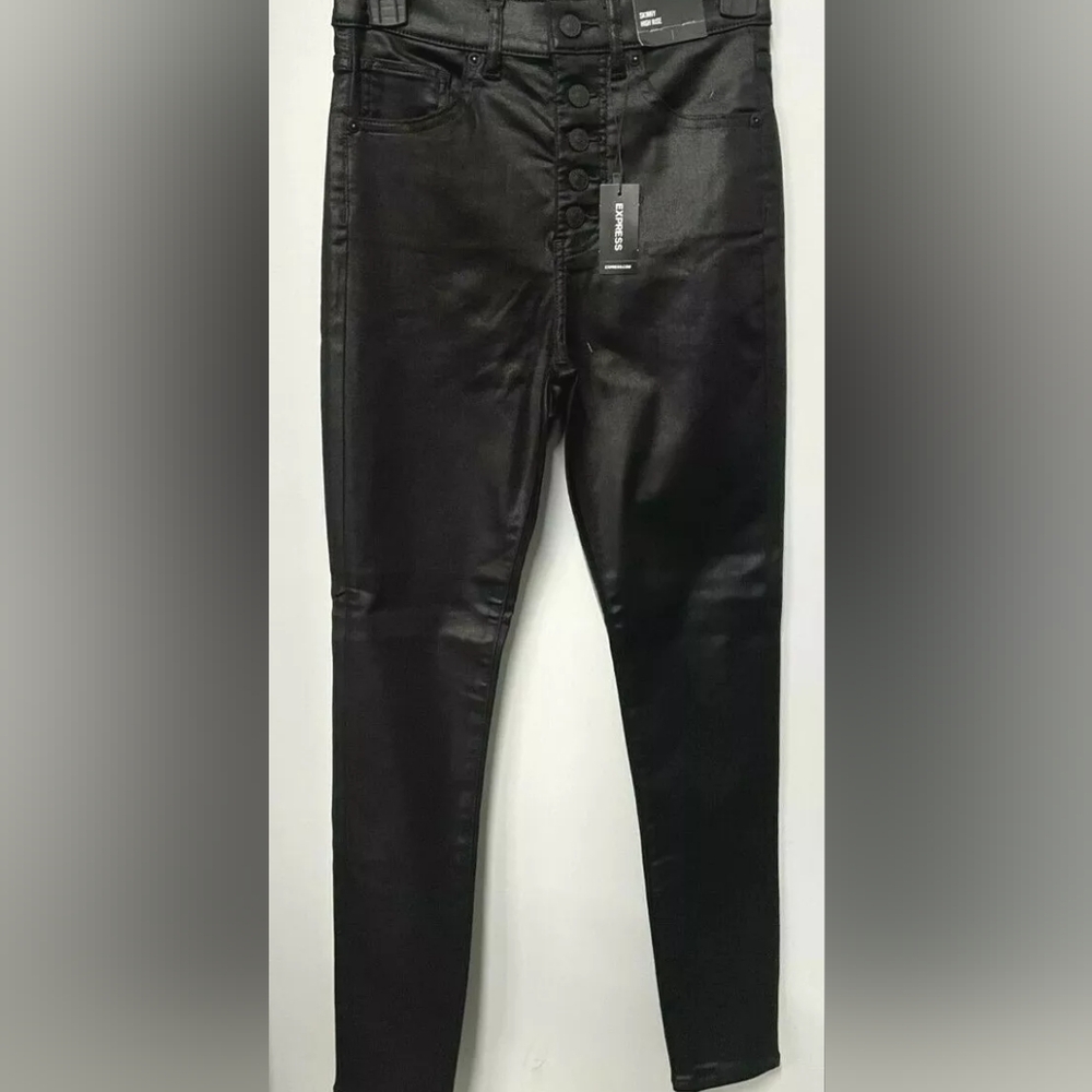 Express High Waisted Curvy Black Coated Skinny Jeans